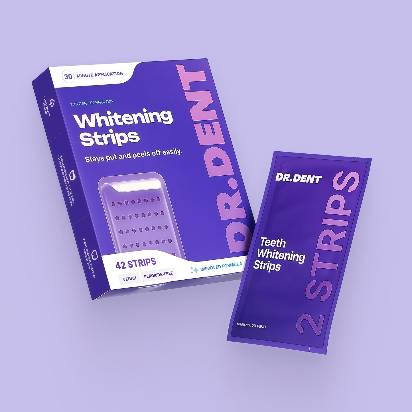 Dr.Rent Purple Teeth Whitening Strips 21 Treatments - Safe for Enamel - Non Sensitive Teeth Whitening - Whitening Without Any Harm - Pack of 42 Strips