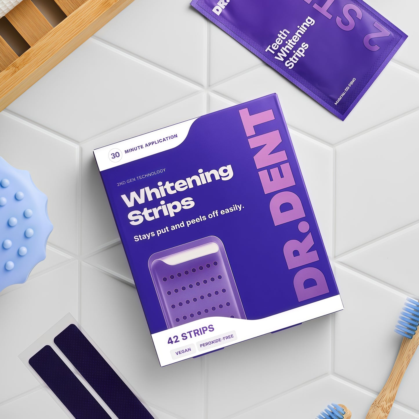 Dr.Rent Purple Teeth Whitening Strips 21 Treatments - Safe for Enamel - Non Sensitive Teeth Whitening - Whitening Without Any Harm - Pack of 42 Strips